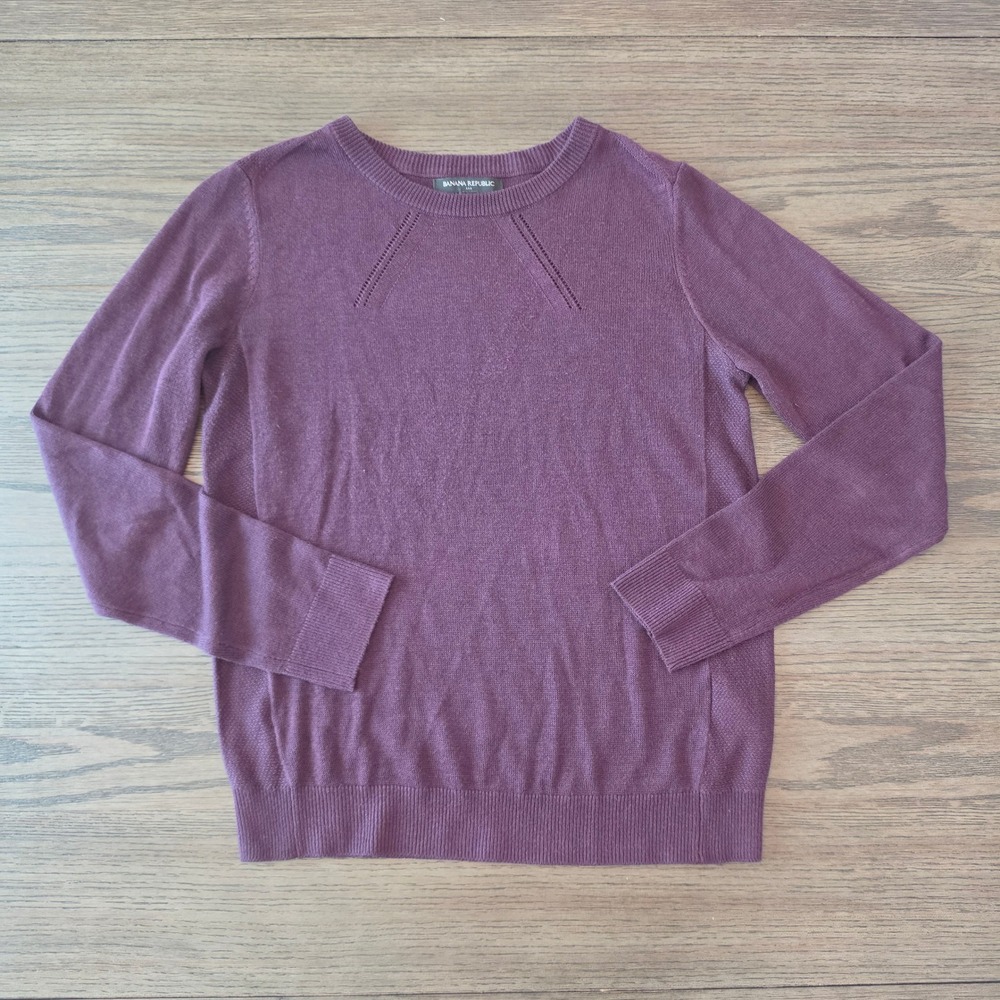Banana Republic Womens Plum Purple Pointelle Detail Knit Sweater Small